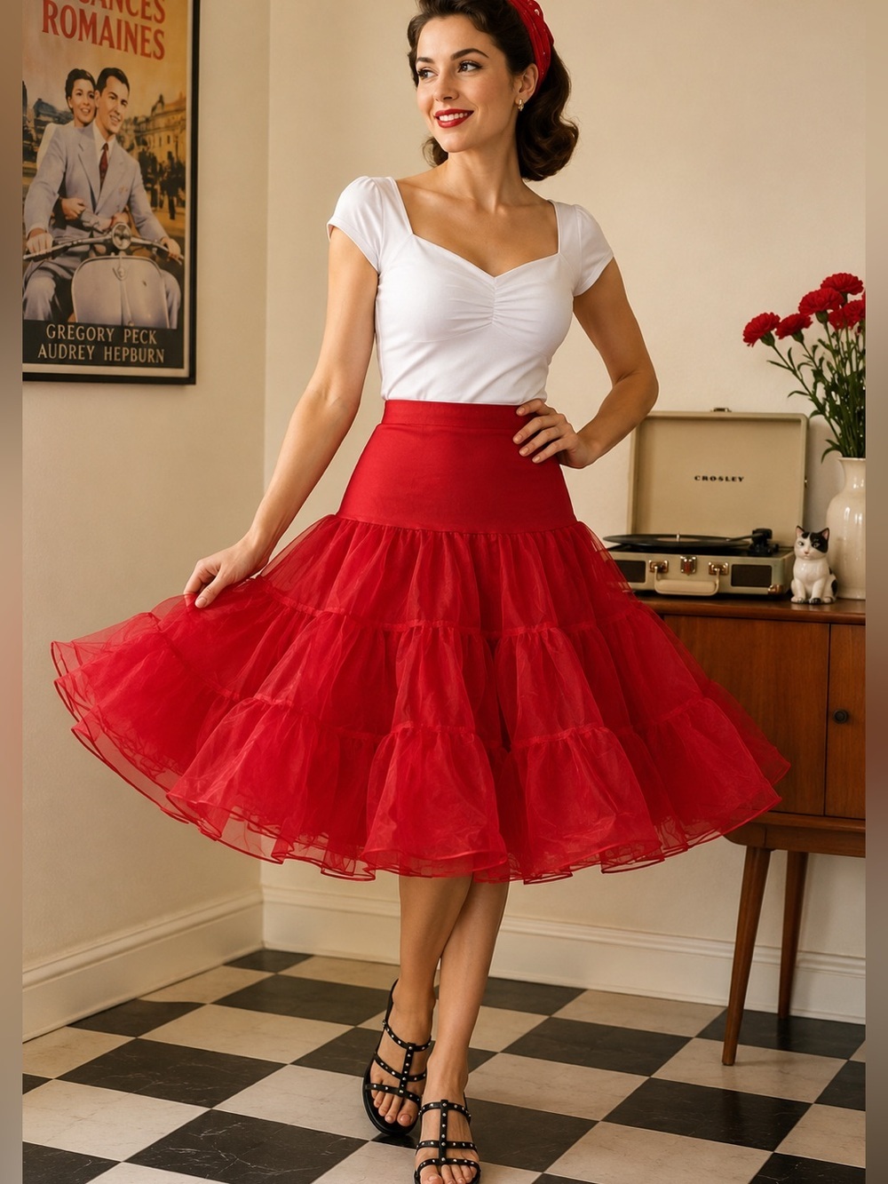 NWT GRACE KARIN 50’ RED womens PETTICOAT CRINOLINE Dancing swing SKIRT womens XL